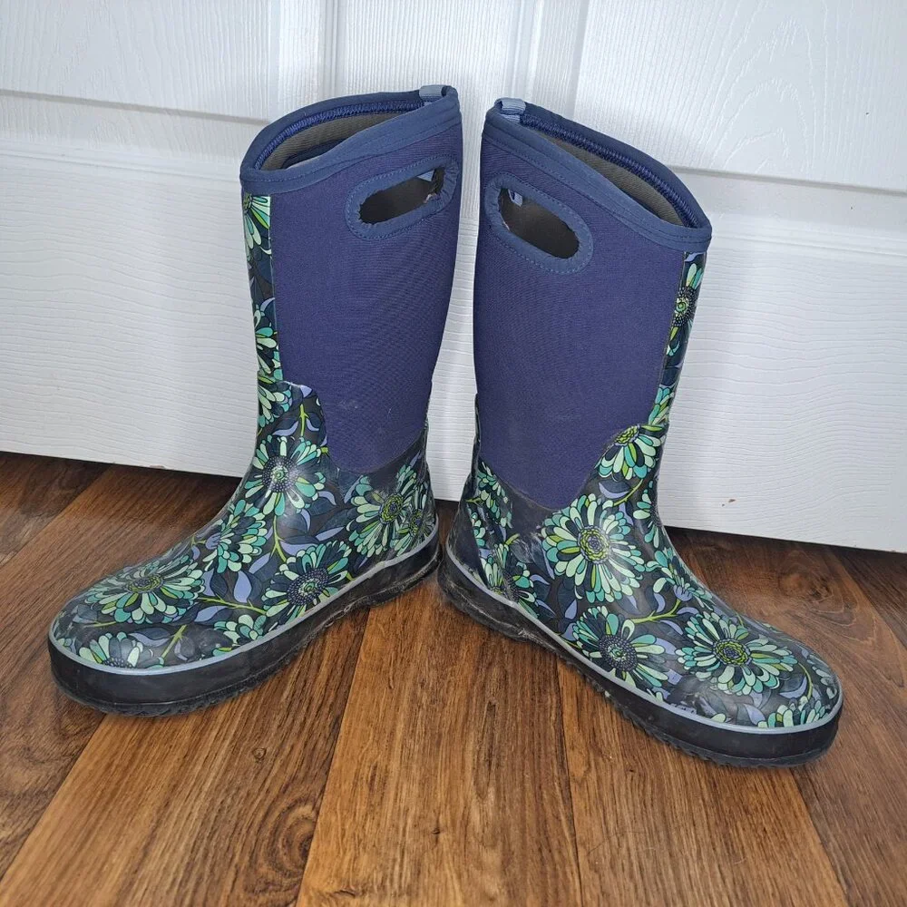 BOGS Girls Blue Green Floral Winter Boots Size 4